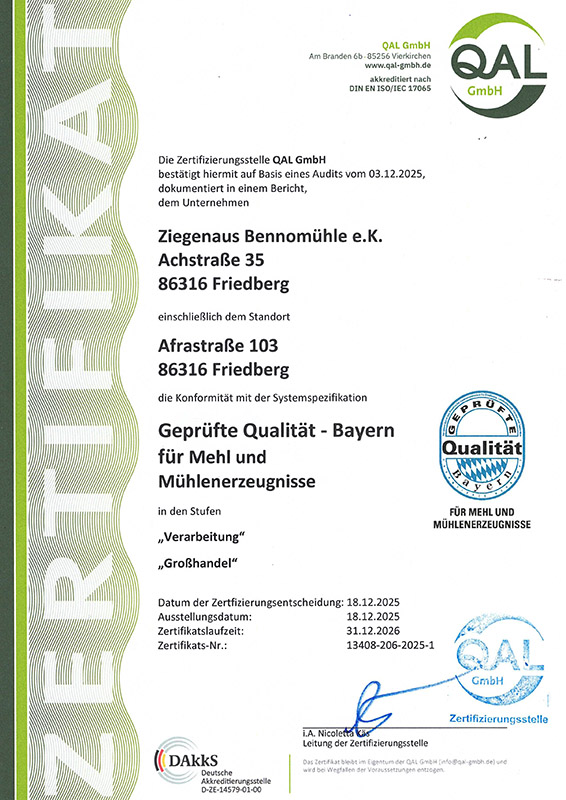 Geprüfte Qualität - Bayern für Mehl und Mühlenerzeugnisse