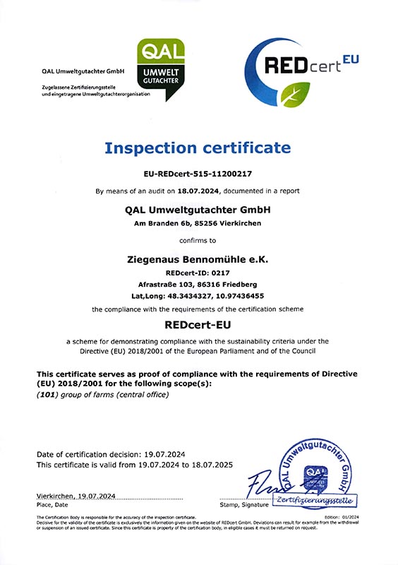 Insepction certificate 